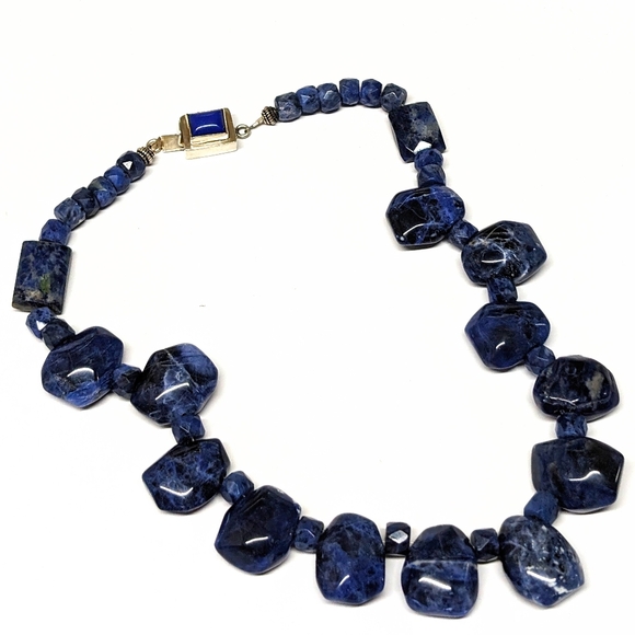 Large Sodalite Blue Gemstone Beaded Necklace - Picture 7 of 12